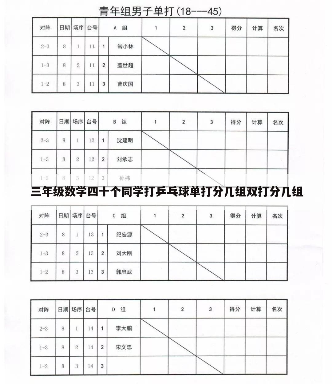 三年级数学四十个同学打乒乓球单打分几组双打分几组