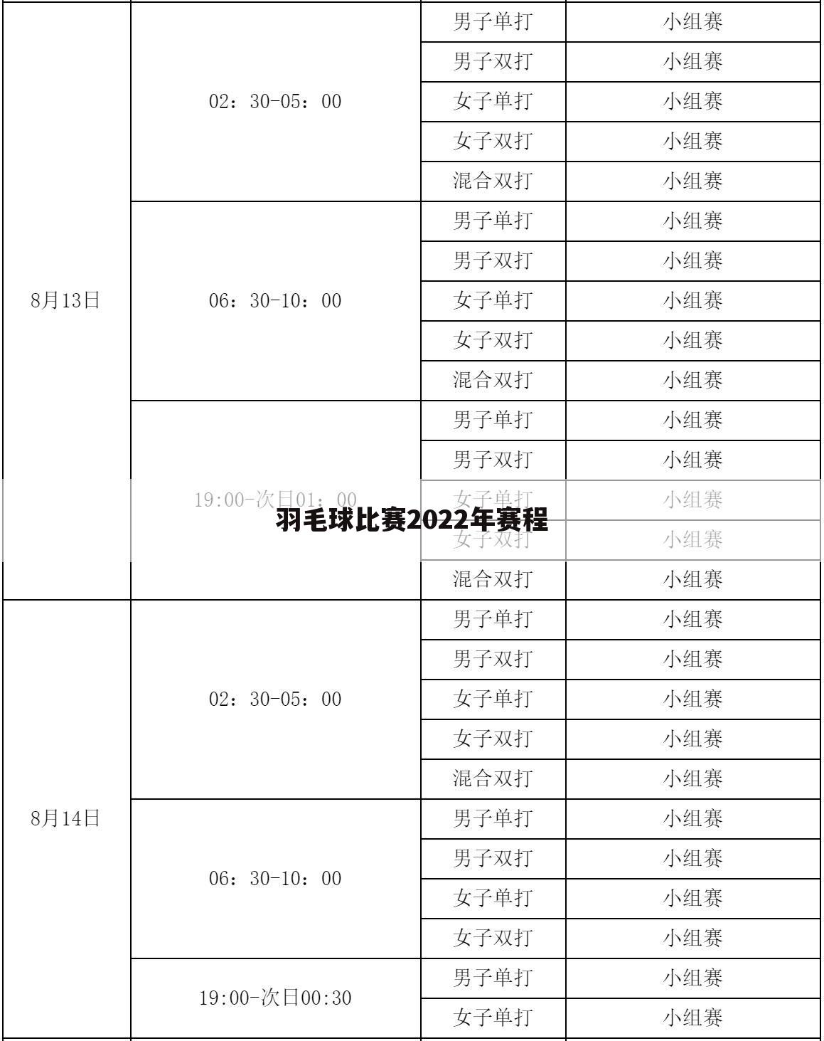 羽毛球比赛2022年赛程