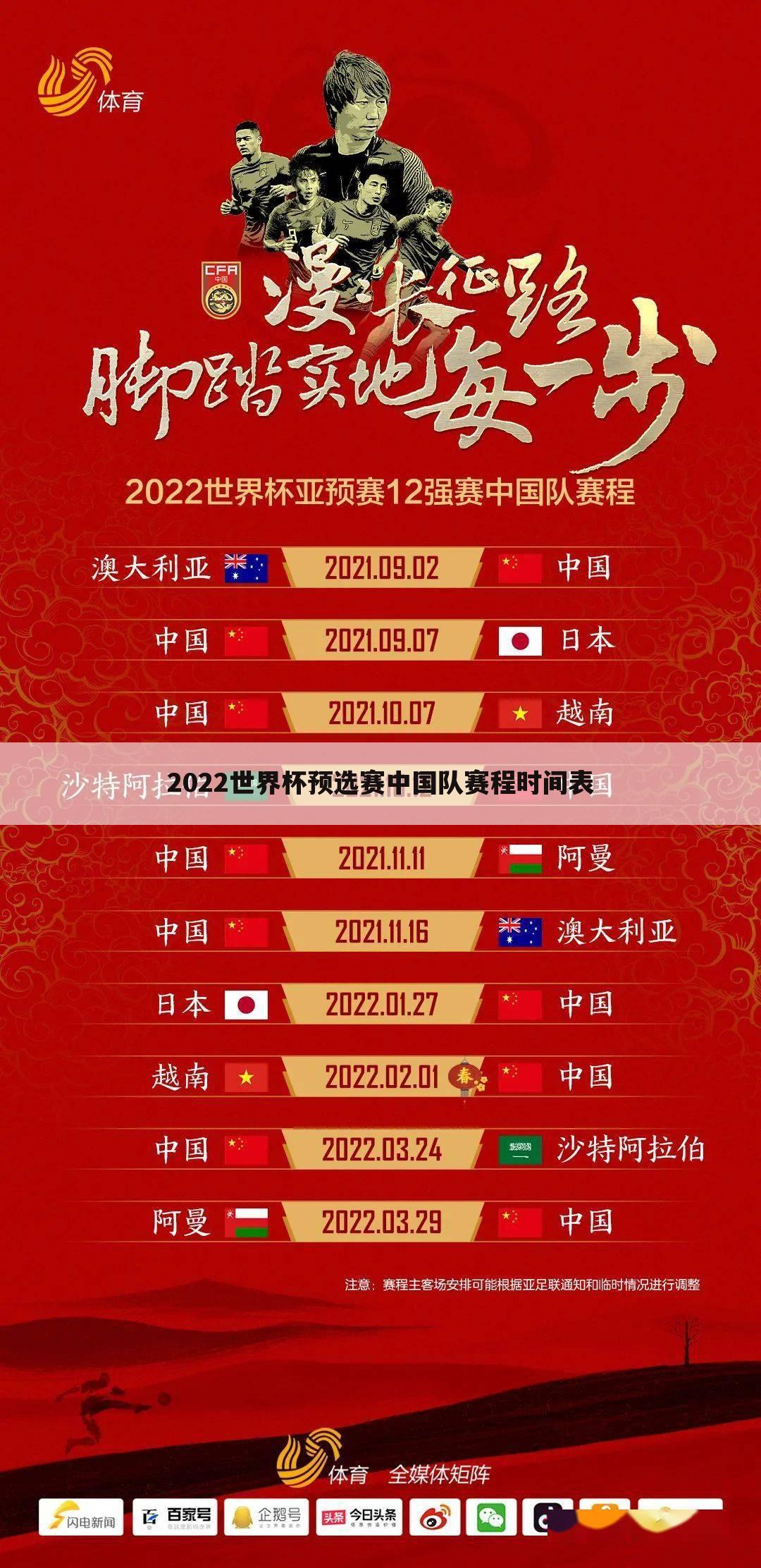 2022世界杯预选赛中国队赛程时间表