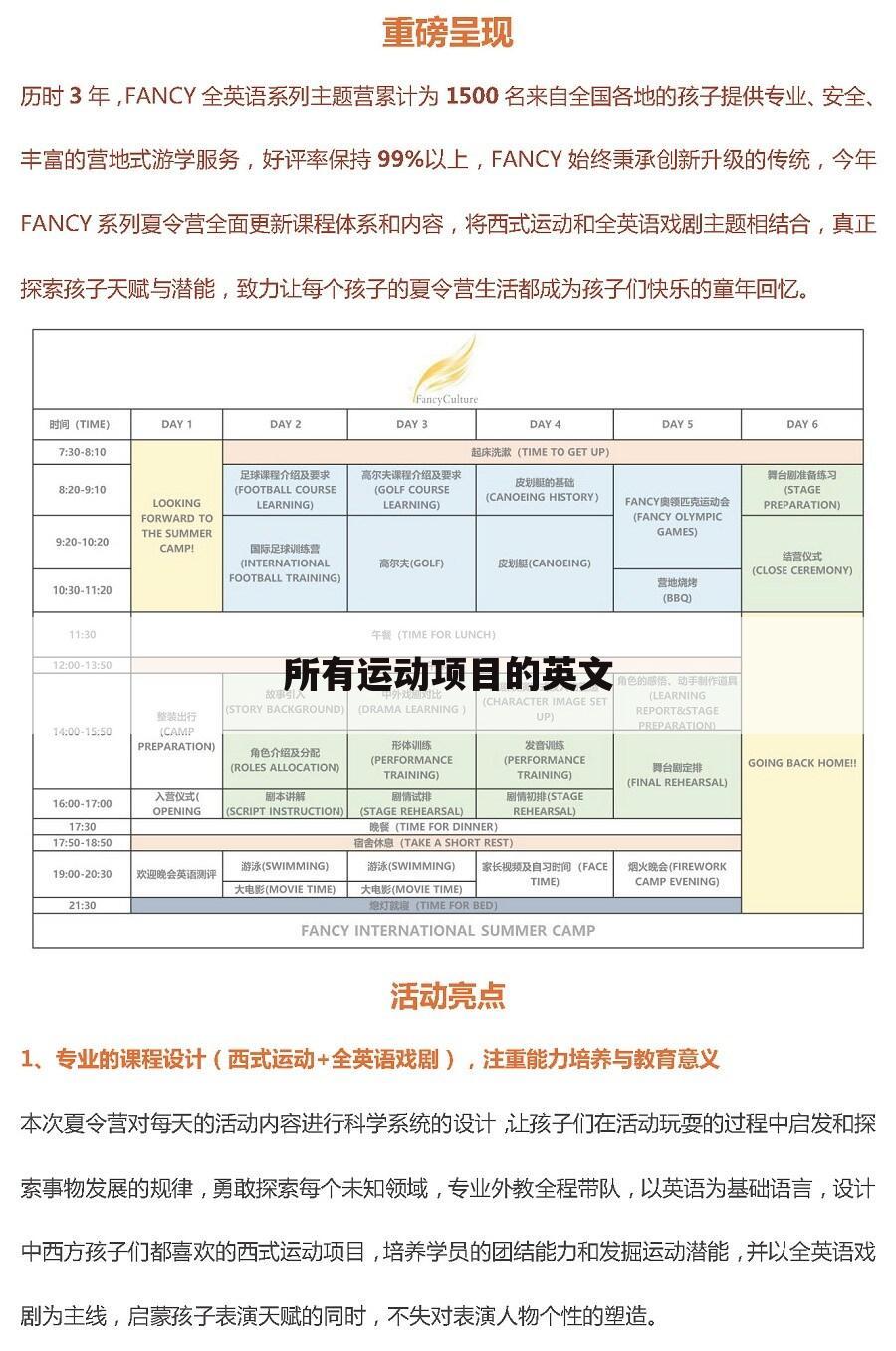 所有运动项目的英文