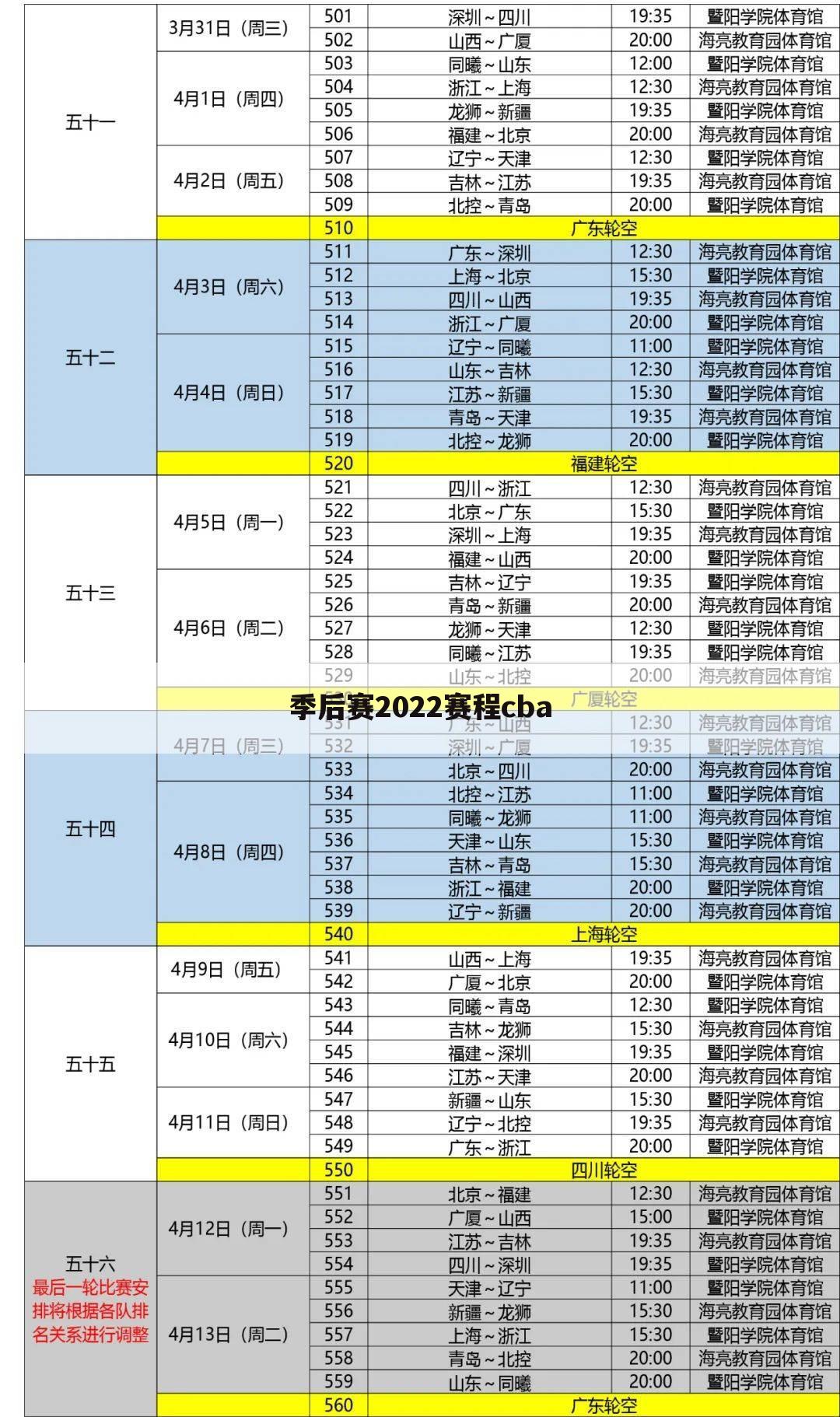 季后赛2022赛程cba