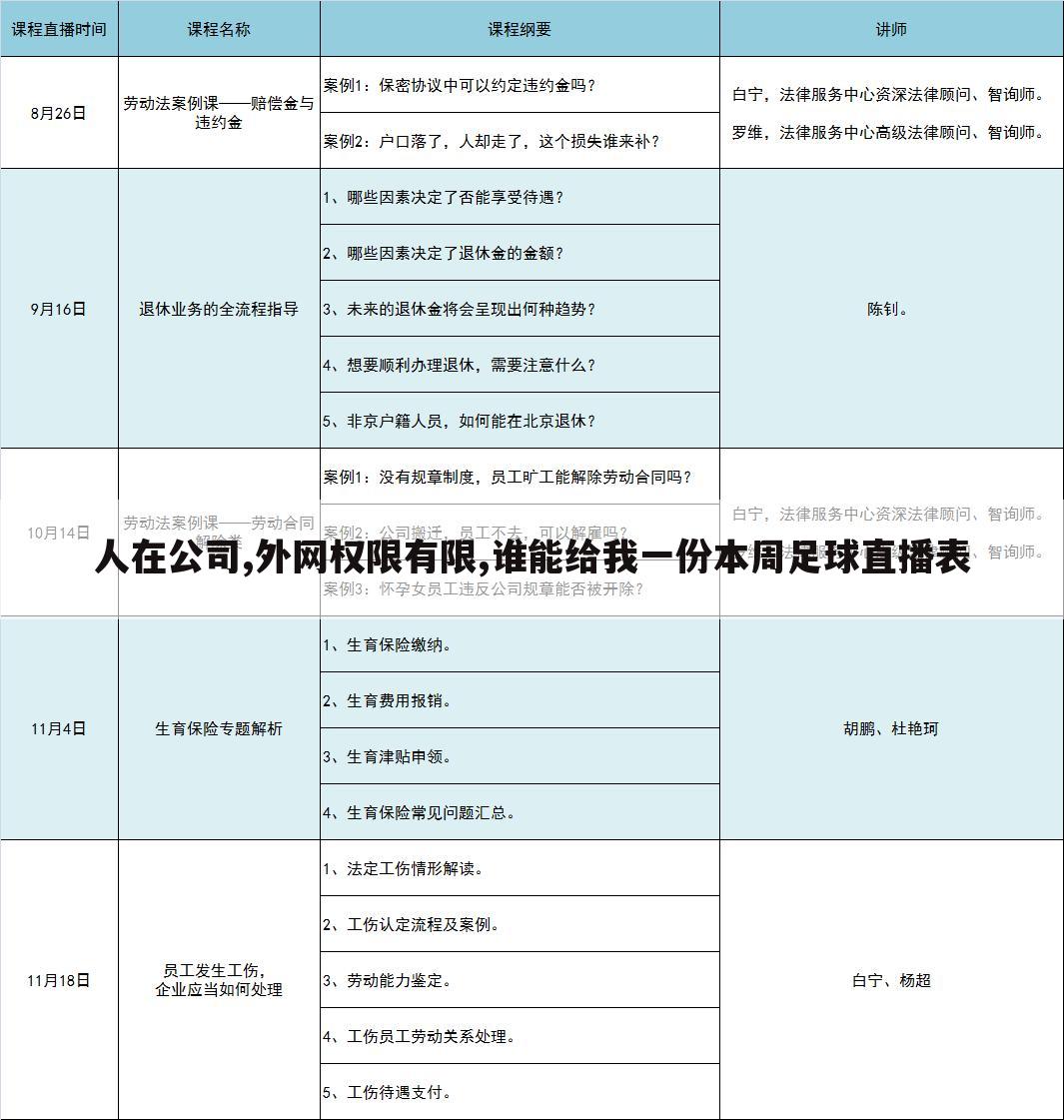 人在公司,外网权限有限,谁能给我一份本周足球直播表